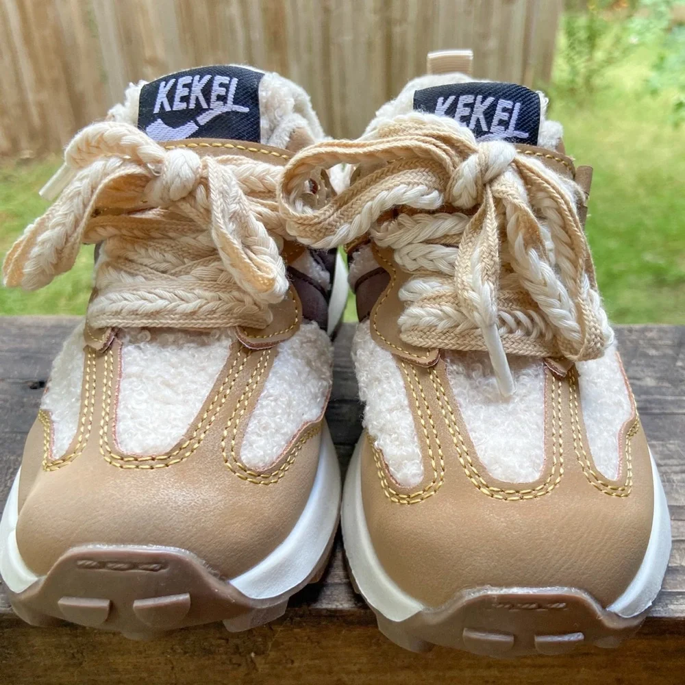 KEKEL Kids SOFT Leather Sports Sneakers Fur Lining Sz 12 Unisex Gender Neutral